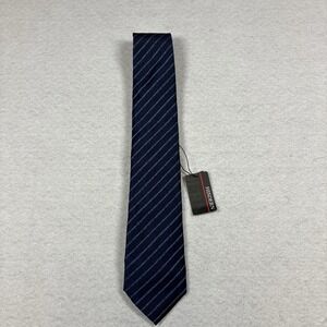 NWT Hisdern Neck Tie Mens Navy Light Blue Stripes Striped Silk Luxury Classic